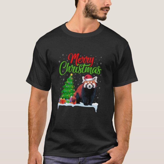 Red Panda Weihnachtsbaum Lichter Funny Xmas Red Pa T-Shirt (Vorderseite)