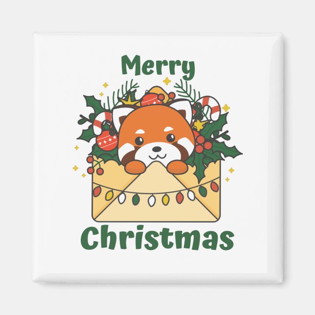 Red Panda Weihnachtsbrief Winter Animals Pandas Magnet (Vorne)