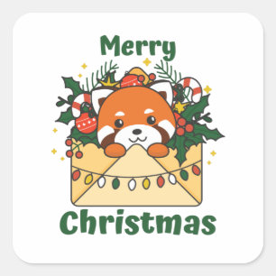 Red Panda Weihnachtsbrief Winter Animals Pandas Quadratischer Aufkleber