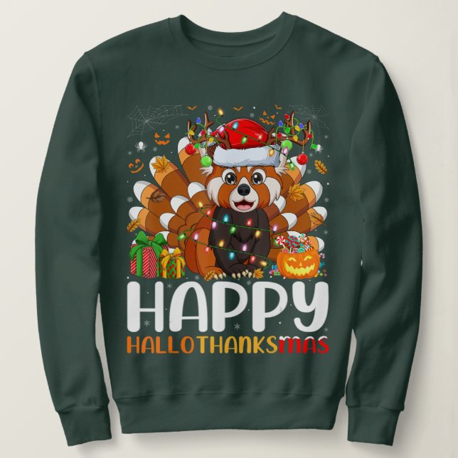 Red Panda Weihnachtslicht Weihnachtsmannmütze Paja Sweatshirt (Design vorne)