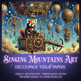 Red Panda Whimsical Steampunk Adventure Decoupage Seidenpapier