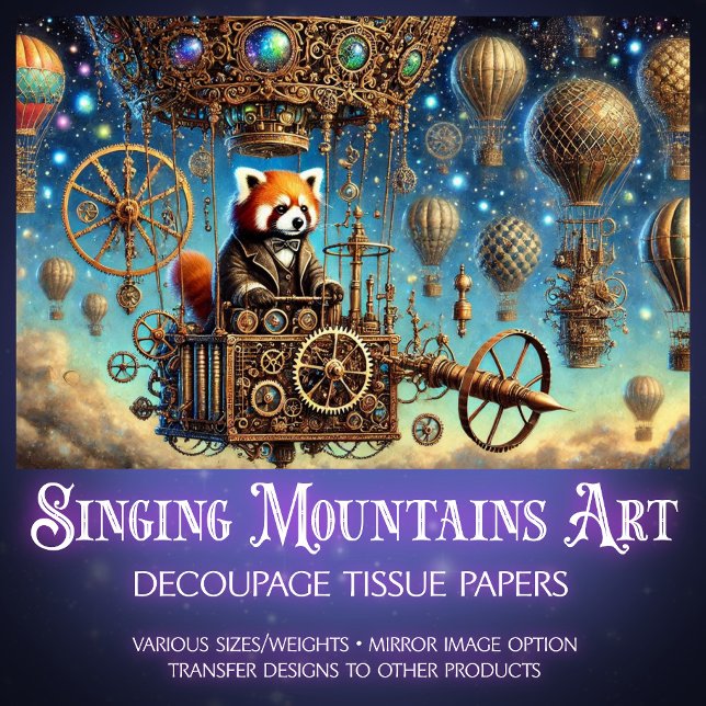 Red Panda Whimsical Steampunk Adventure Decoupage Seidenpapier (Von Creator hochgeladen)
