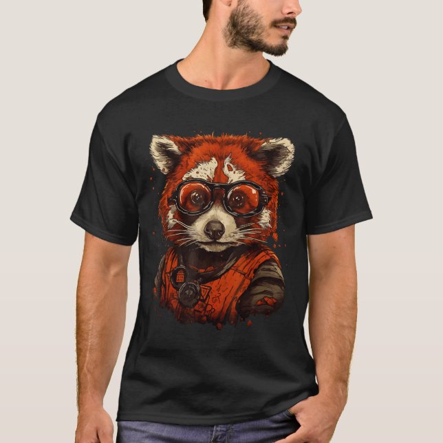 Red Panda With Glasses Print Animal T-Shirt (Vorderseite)