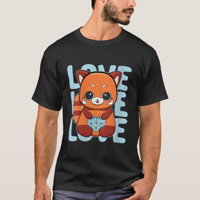 Red Panda With Holding Fathers Day T-Shirt (Vorderseite)