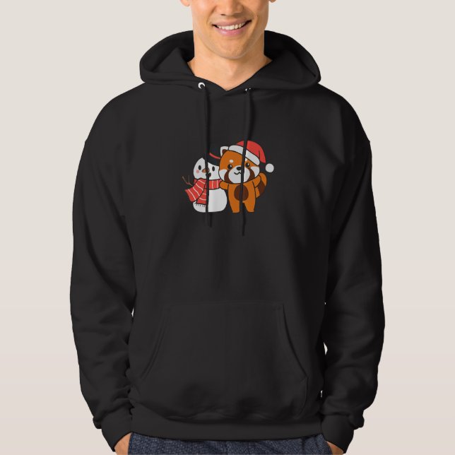 Red Panda With Snowman In Winter For Christmas Hoodie (Vorderseite)