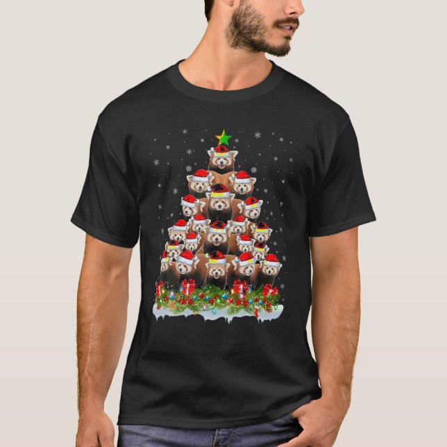 Red Panda Xmas Lights Santa Red Panda Weihnachts T T-Shirt (Vorderseite)
