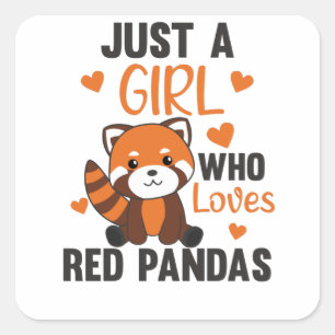 Red Pandas Girl Liebe Red Panda Kawaii Niedlicher  Quadratischer Aufkleber