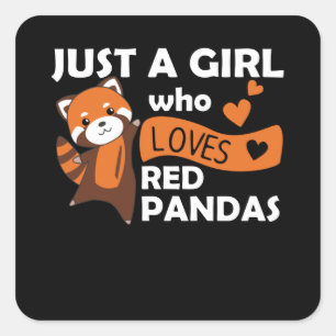 Red Pandas Girl Liebe Red Panda Kawaii Niedlicher  Quadratischer Aufkleber