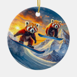 Red Pandas Snowboarden Design von Rich AMeN Gill Keramik Ornament