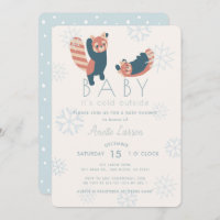 Red Pandas Snowflakes Baby Dusche Einladung