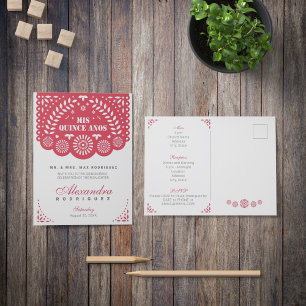 Red Papel Picado Mis Quince Años Einladungspostkarte