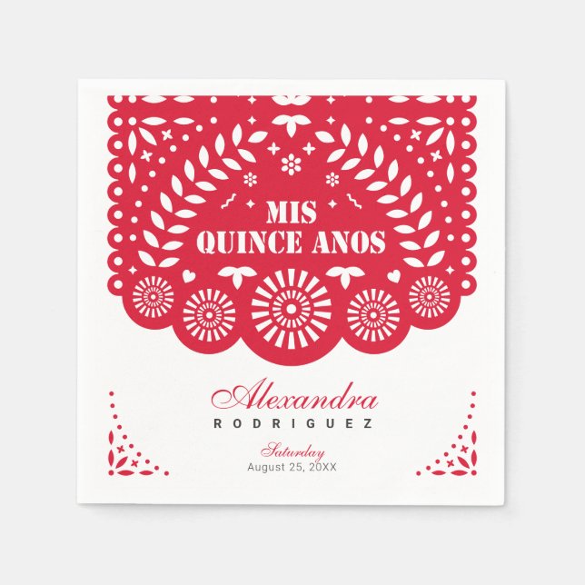 Red Papel Picado Mis Quince Años Serviette (Vorderseite)
