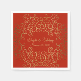 Red Paper Napkins with Elegant Swirls Serviette