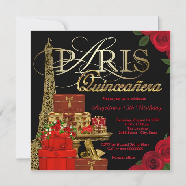 Red Paris Quinceanera Einladung (Vorderseite)