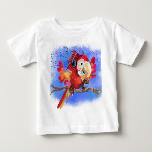 Red Parrot Baby T - Shirt Fun Music Dancer (Vorderseite)