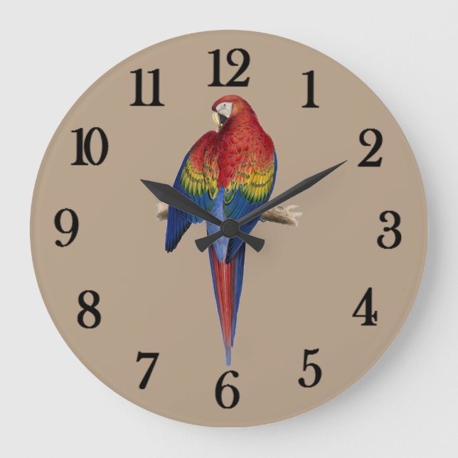 Red Parrot Große Wanduhr (Vorderseite)