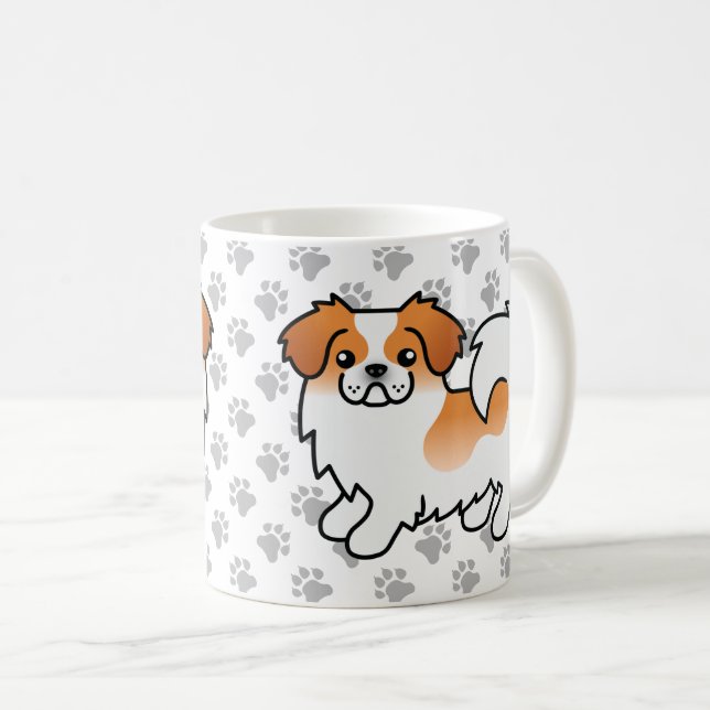 Red Parti Color Tibetan Spaniel Niedlicher Cartoon Kaffeetasse (VorderseiteRechts)