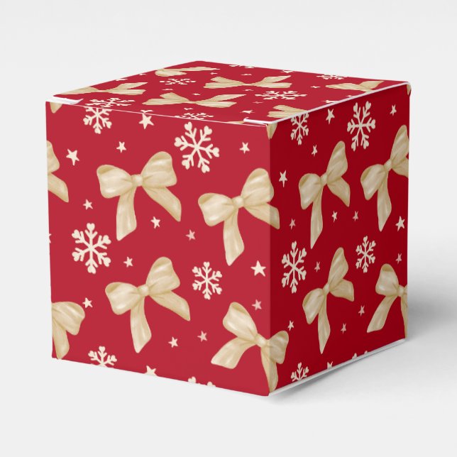 Red Party Favor Box with Gold Bow Pattern  Geschenkschachtel (Vorderseite)