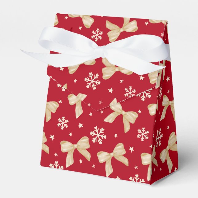 Red Party Favor Tent Box with Gold Bow Pattern  Geschenkschachtel (Vorderseite)