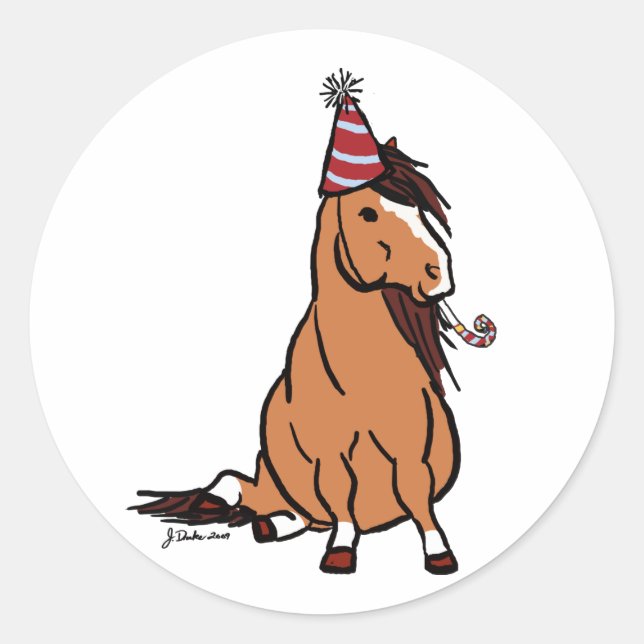 Red Party Pony Runder Aufkleber (Vorderseite)