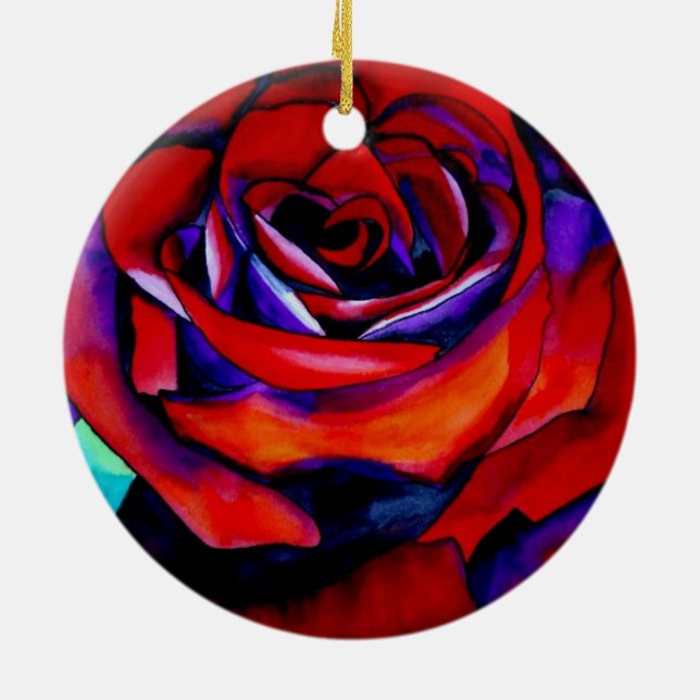 Red Passion Original rosa Watercolor Art Keramikornament (Hinten)
