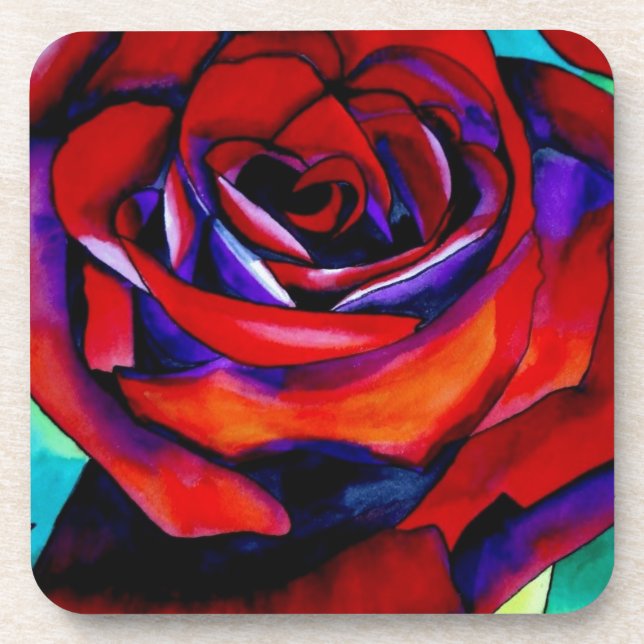 Red Passion Original rosa Watercolor Art Untersetzer (Vorderseite)