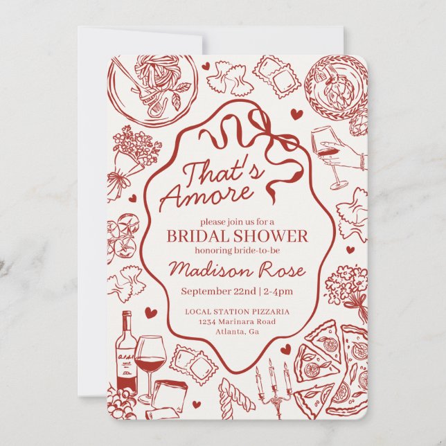 Red Pasta Thats Amore Italian Bridal Shower Einladung (Vorderseite)