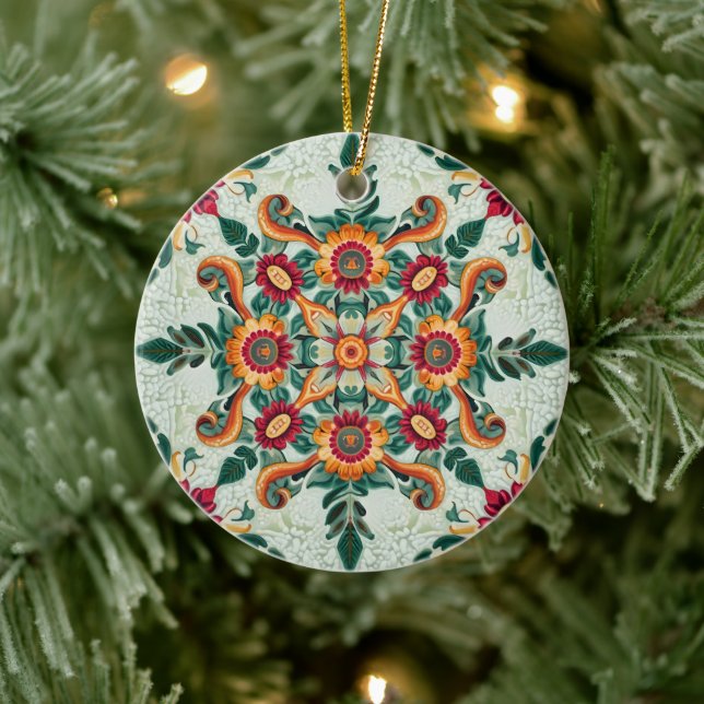 Red Patchwork Keramik Ornament (Baum)