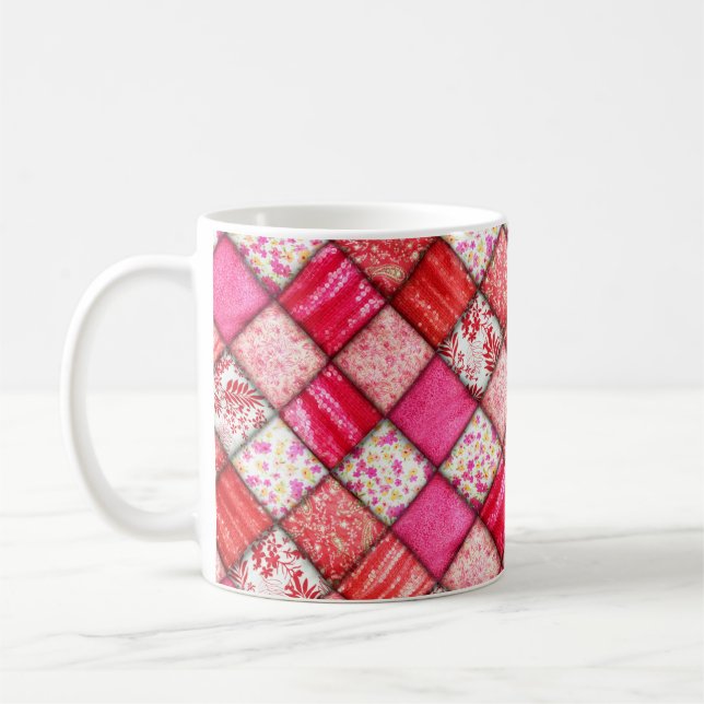 Red Patchwork Look Quilt Muster Kaffeetasse (Links)