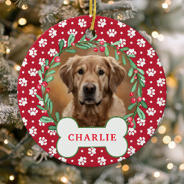 Red Paw Print Dog Foto Weihnachtsschrei Keramik Ornament