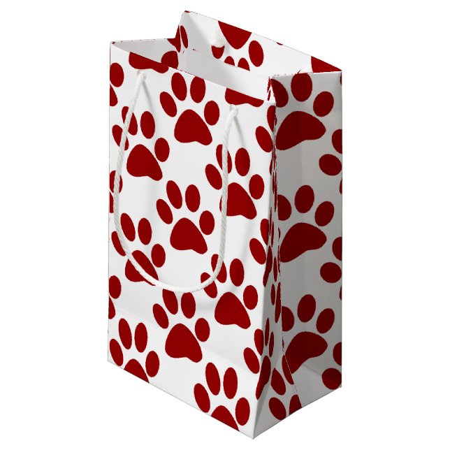 Red Paw Print Kleine Geschenktüte (Vorderseite Schrägansicht)