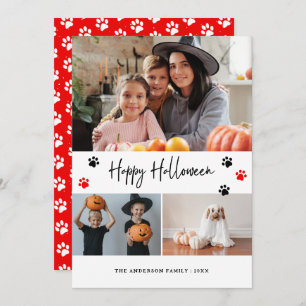 Red Paw Print Pet Foto Happy Halloween Card Feiertagskarte