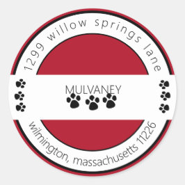 Red Paw Print Rücksendeadresse Runder Aufkleber
