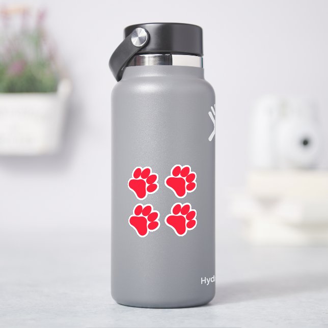 Red Paw Print - Set von 4 Paws Vinyl Stickers Aufkleber (HydroFlask)