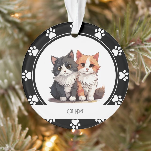 Red Paw Prints Cat Name Ornament (Baum)