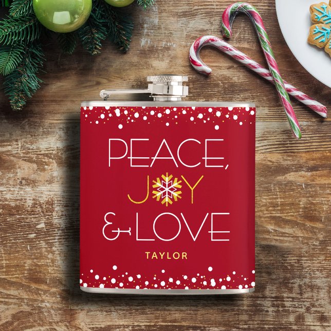 Red Peace Joy Liebe Weihnachten Fett Moderne Schne Flachmann (Von Creator hochgeladen)