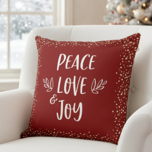 Red Peace Liebe Join Script Gold Foil Dots Modern Kissen