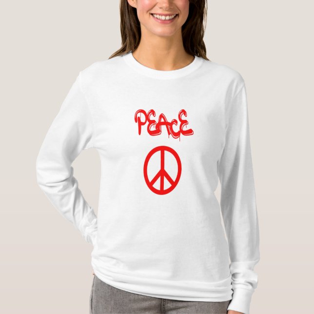 Red Peace Sign mit Frieden in Graffiti T-Shirt (Vorderseite)