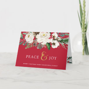 Red Peace und Freude Floral Merry Christmas Feiertagskarte