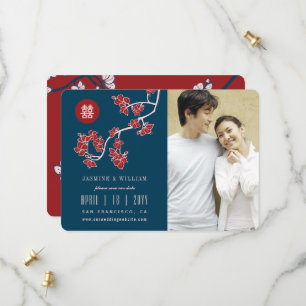 Red Peach blüht Chinesisch Double Happy Foto Save The Date