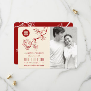 Red Peach blüht Chinesisch Double Happy Foto Save The Date