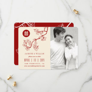 Red Peach blüht Chinesisch Double Happy Foto Save The Date