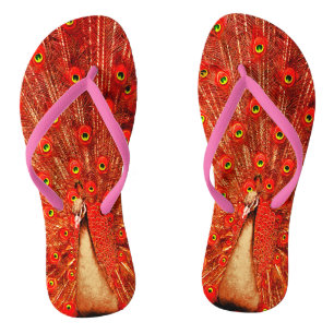Red Peacock, der seine roten Federn zeigt, Flip Flops