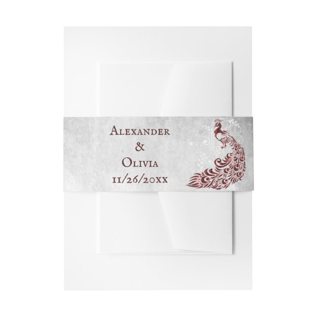 Red Peacock Leaf Vine Invite Belly Band (Vorderseite Beispiel)