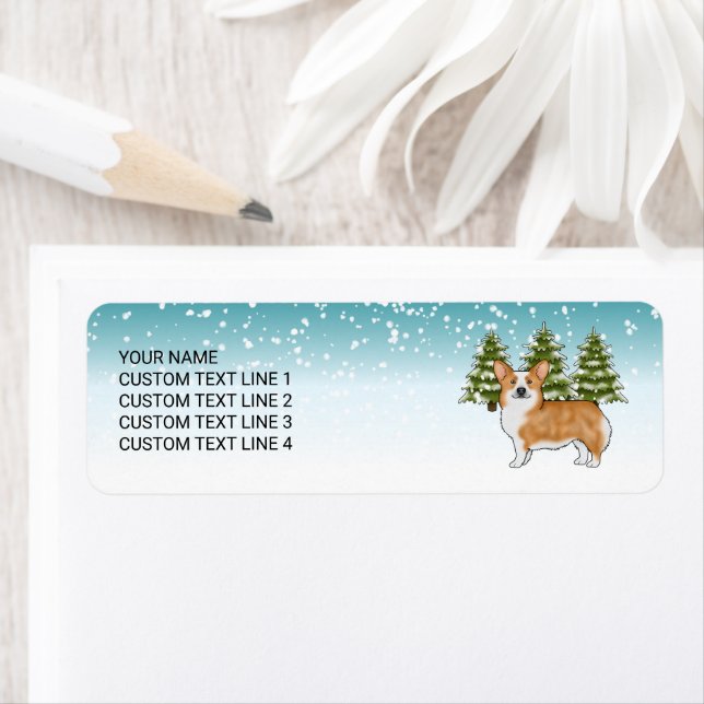 Red Pembroke Welsh Corgi Blue Winter Weihnachten (Insitu)