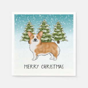 Red Pembroke Welsh Corgi Blue Winter Weihnachten Serviette