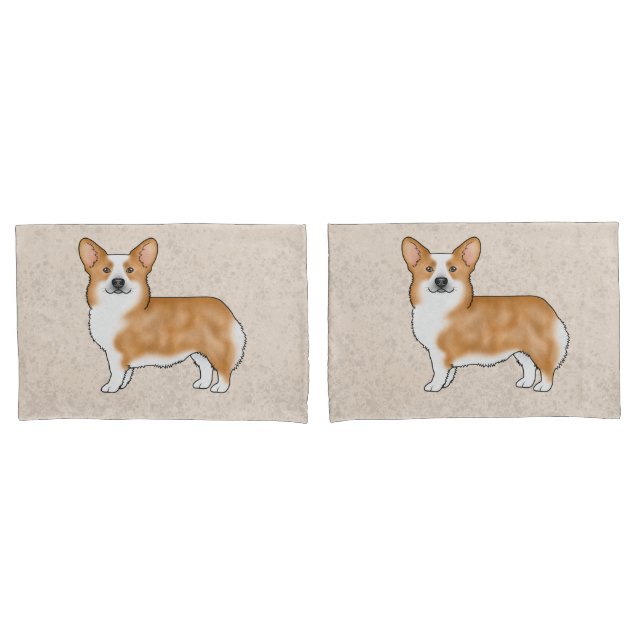 Red Pembroke Welsh Corgi Cartoon Hunde Beige Kissenbezug (Vorderseite-Set)