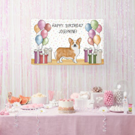 Red Pembroke Welsh Corgi Colorful Happy Birthday Banner