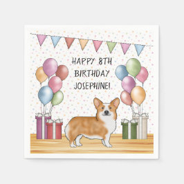 Red Pembroke Welsh Corgi Colorful Happy Birthday Serviette