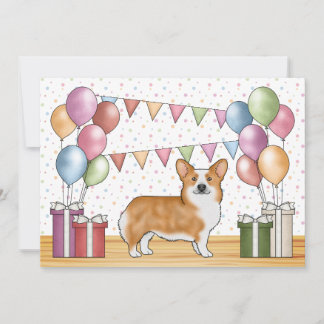 Red Pembroke Welsh Corgi Colorful Pastel Geburtsta Einladung